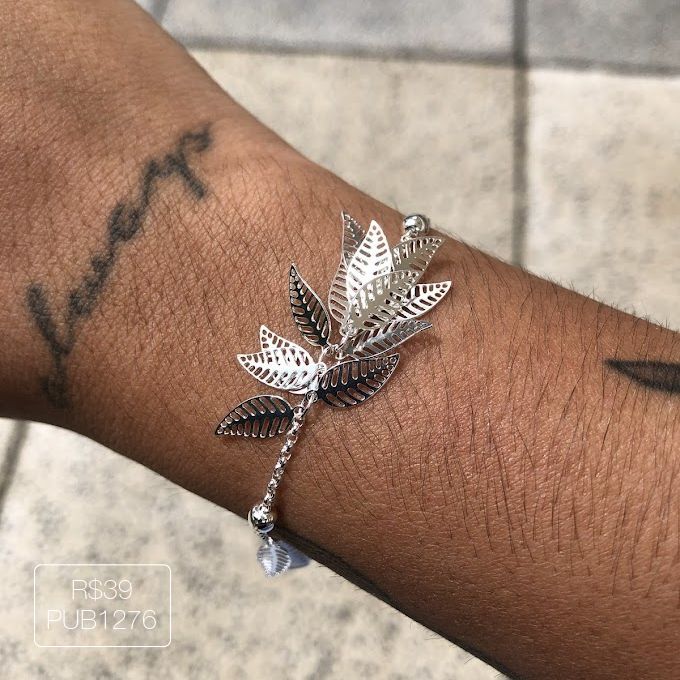 Pulseira de Folhas Penduradas Lisa Prateada